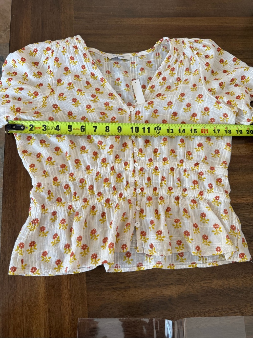 Madewell Sophia Cream wild calendula Floral Puff-Sleeve Button-Front Top - Picture 5 of 6